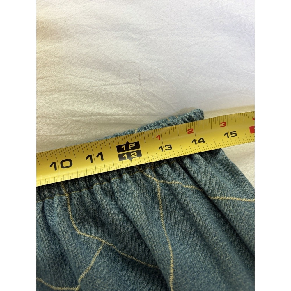 Blue Denim Embroidered Patchwork Maxi Skirt~Sz XL~Retro 70s Boho Festival Hippie - Picture 9 of 10